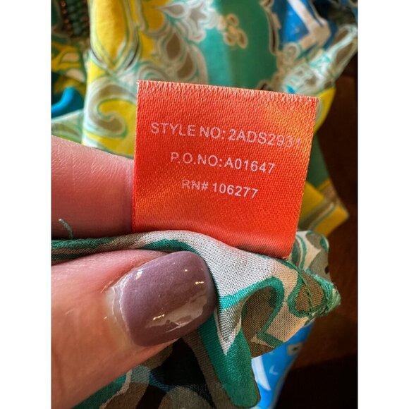 Hale Bob Shirt Women Small Green Blue Silk Beaded V Neck Ruched Sleeve Blouse - Picture 12 of 12